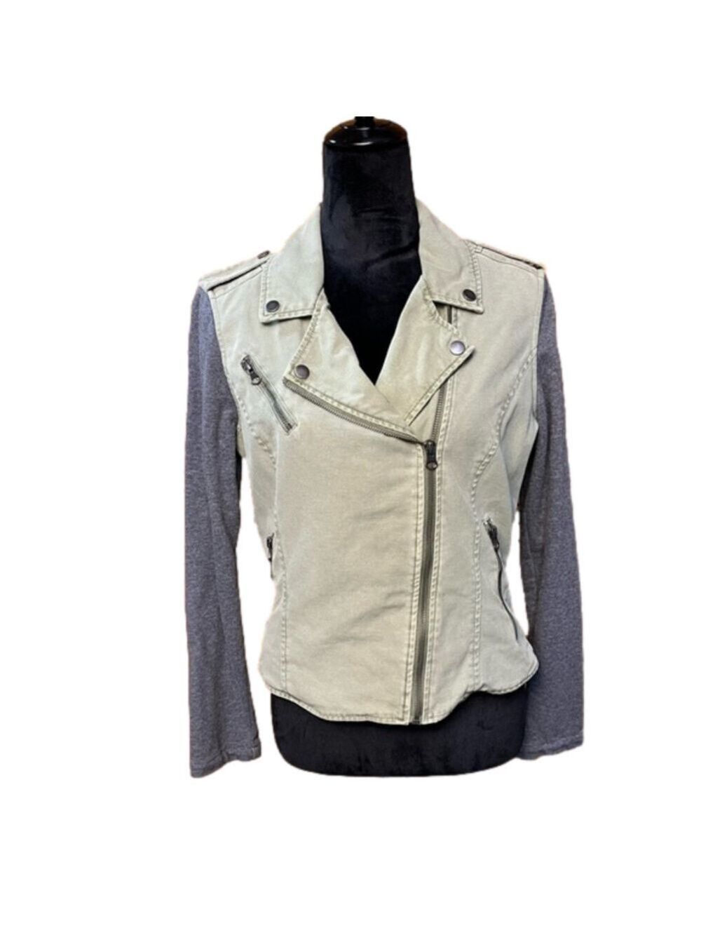 G.H.Bass & Co Moonbeam tan & grey sleeved asymmetrical zip front jacket sz M EUC